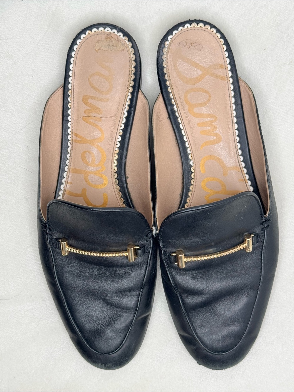 Sam Edelman Black Leather Slip-On Loafers with Gold Bit Detail size 8.5